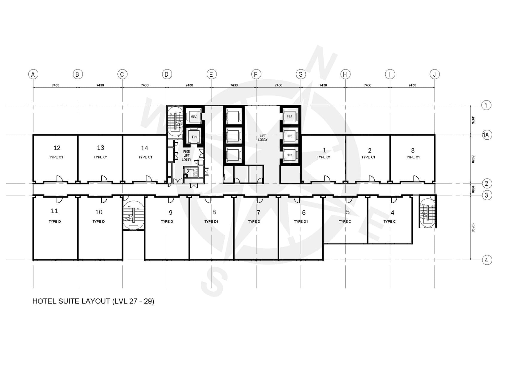 Richmond Mayor Hotel Suite Floor Plate · LVL 27–29 (Type C / C1 / D / D1) —